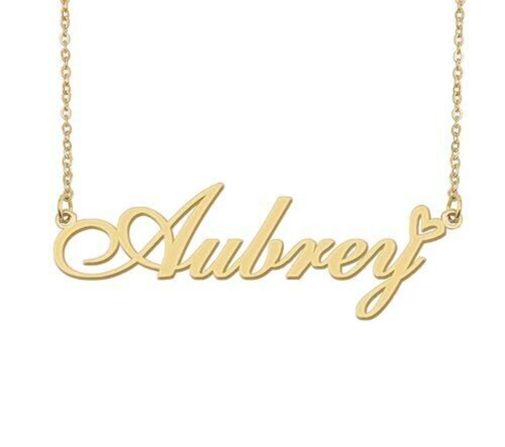 1379 Aubrey Name Necklace Heart Charm Pendant 18k Gold Plated Stainless